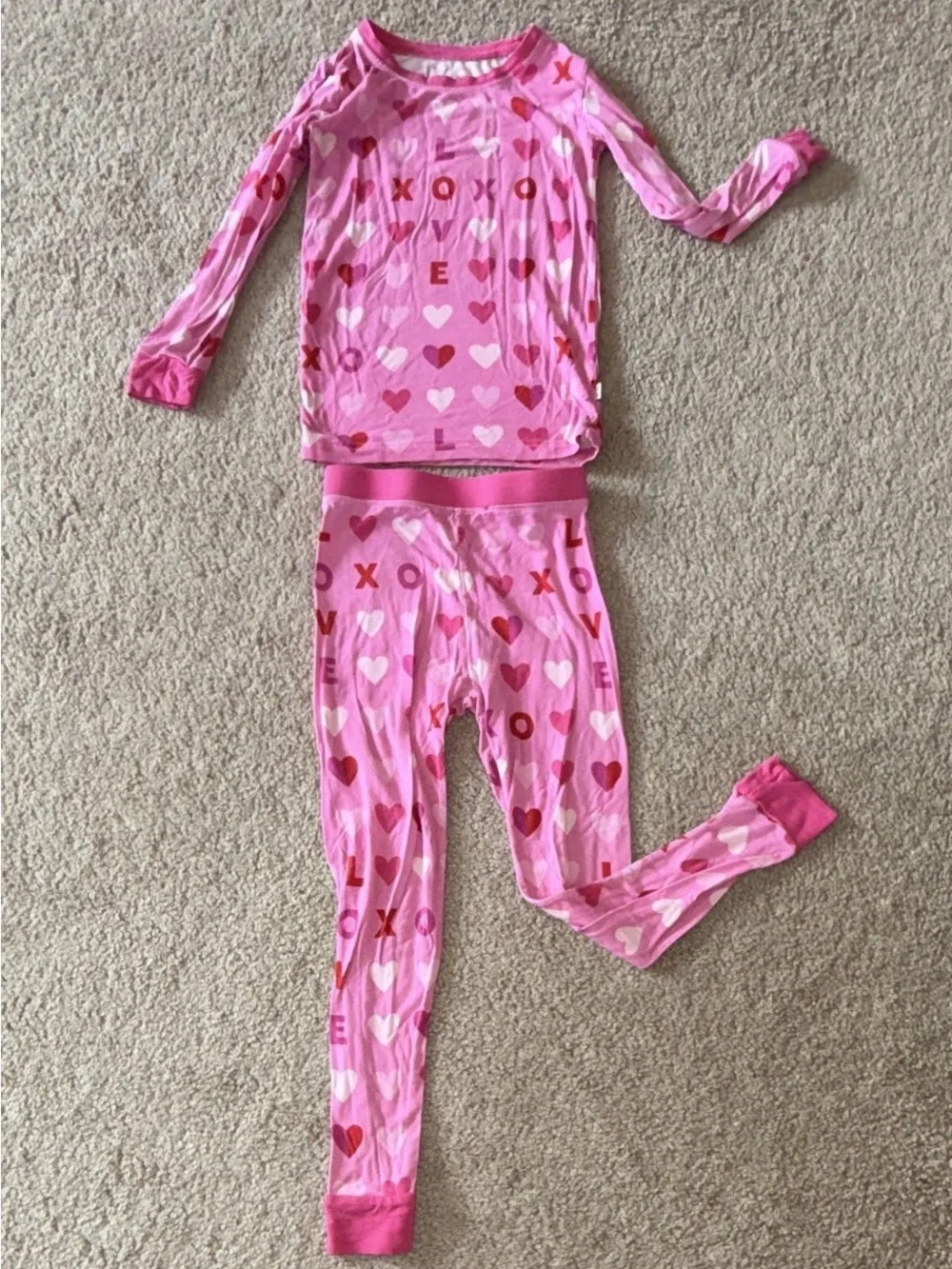 Little Sleepies Girls 3T 2-Piece Love Hearts XOXO Bamboo Long Sleeve Pajamas